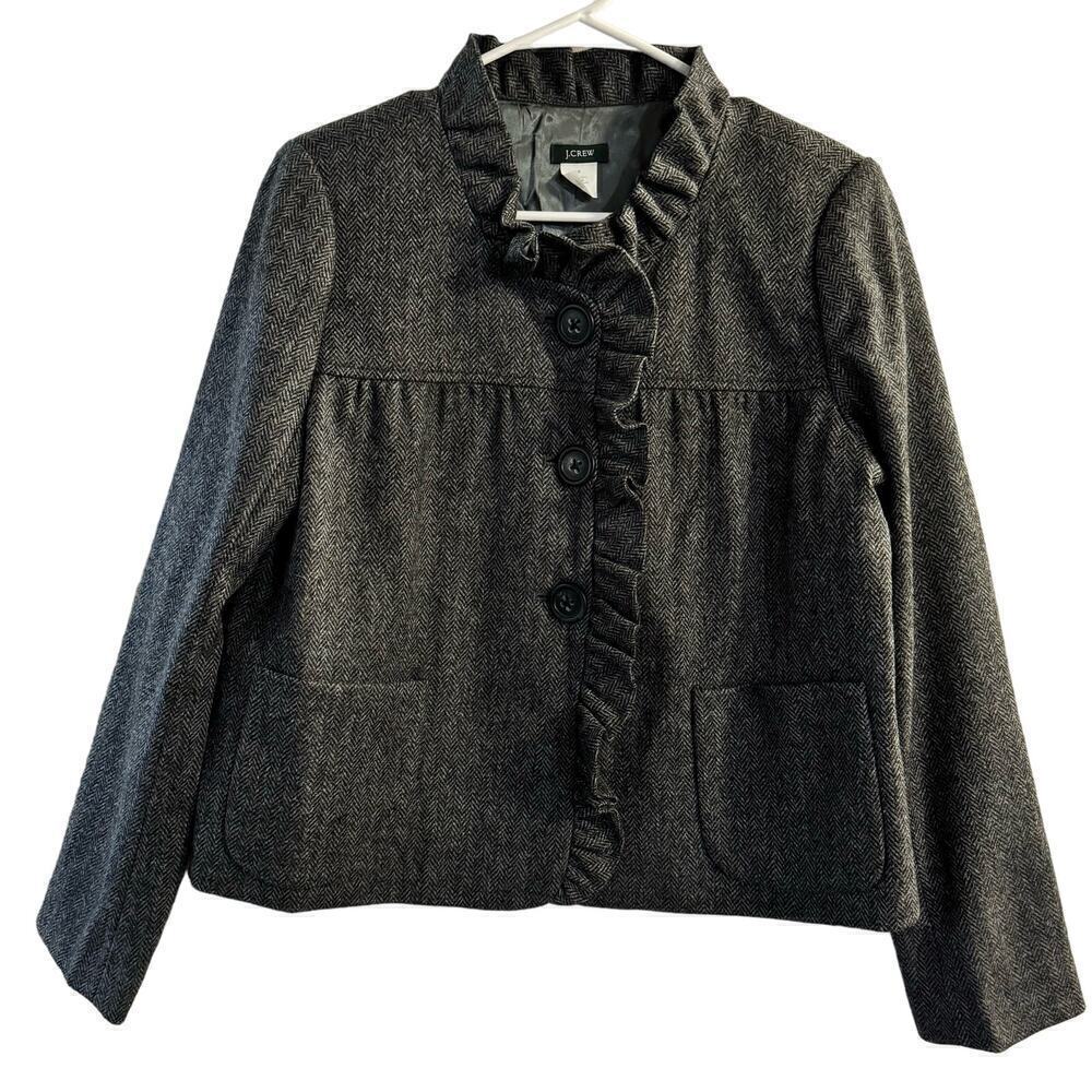 J.Crew Ruffled Cropped Herringbone Wool Women’s Jacket Lined Pocket Size 6